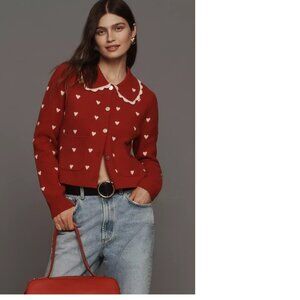 Anthropologie NVLT Heart Icon Knit Jacket  new with tag red